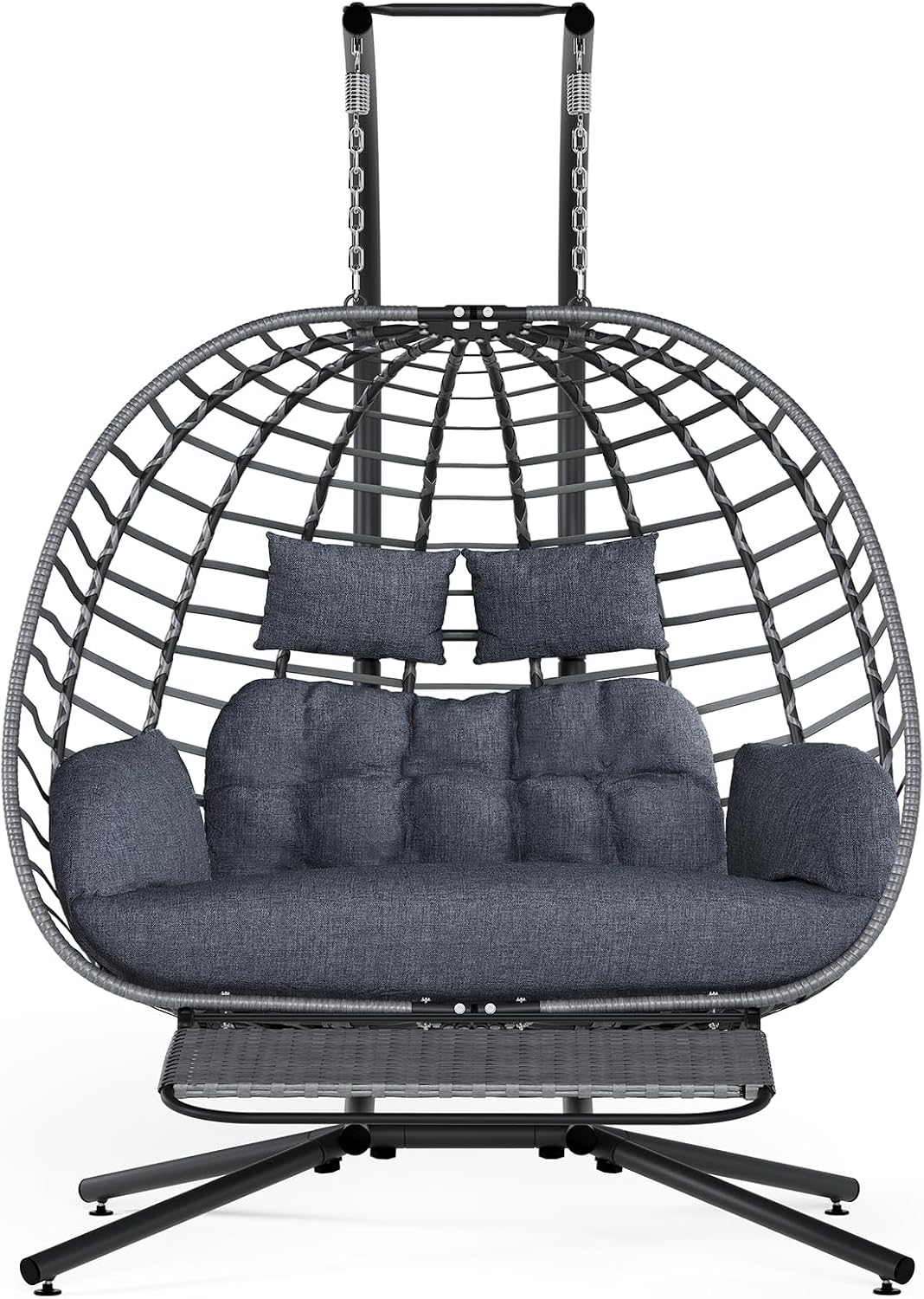 SWITTE Double Egg Chair Outdoor with Stand & Footrest, Patio Swing, Gray