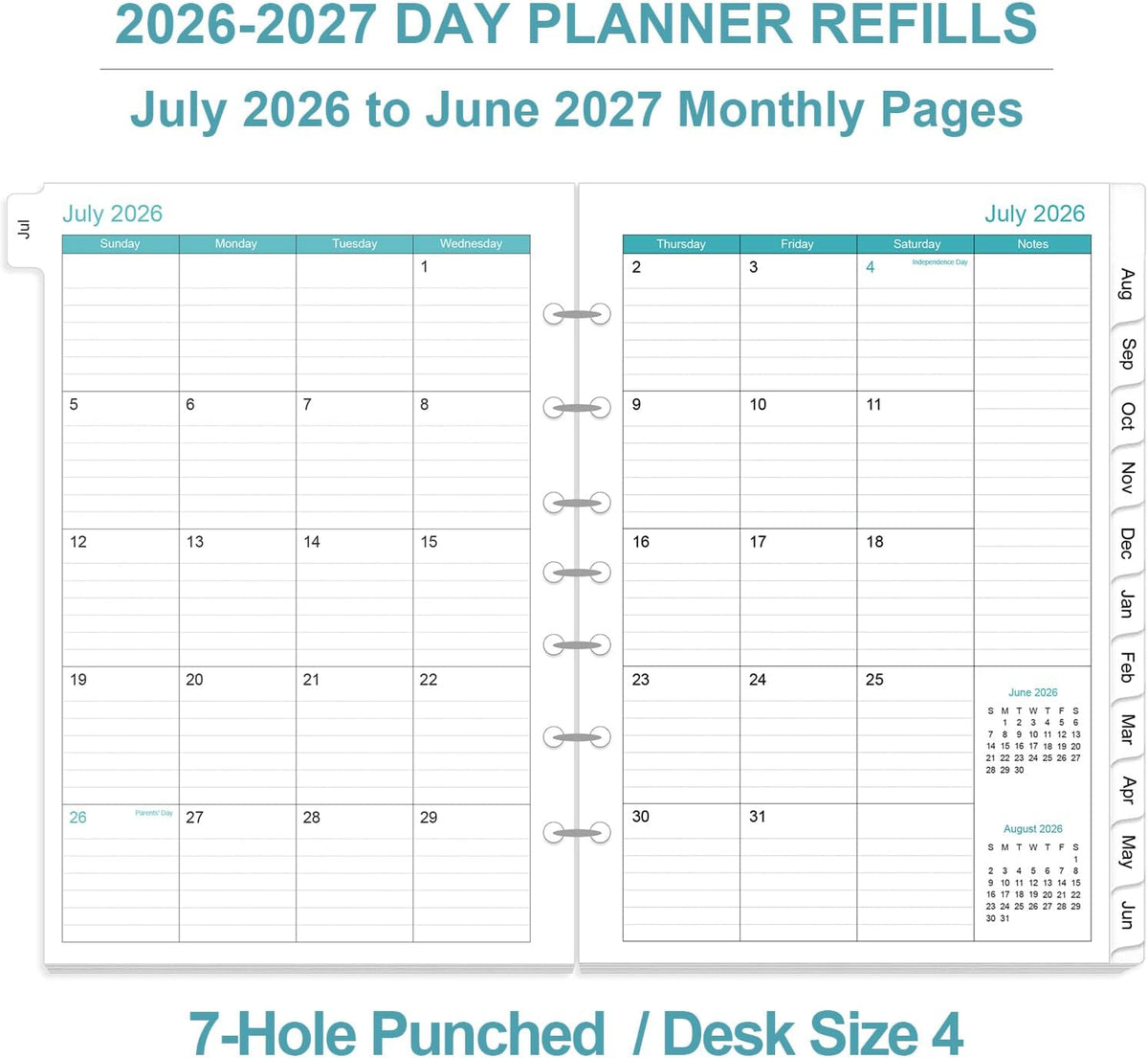 2027 Planner Refills - One Page Per Day Daily ＆ Monthly Planner, January 2027-December 2027, 7-Hole Punched，Prioritized, To-Do List, Notes, Appointment Schedule, Desk Size 4, 5.8" x 8.3"