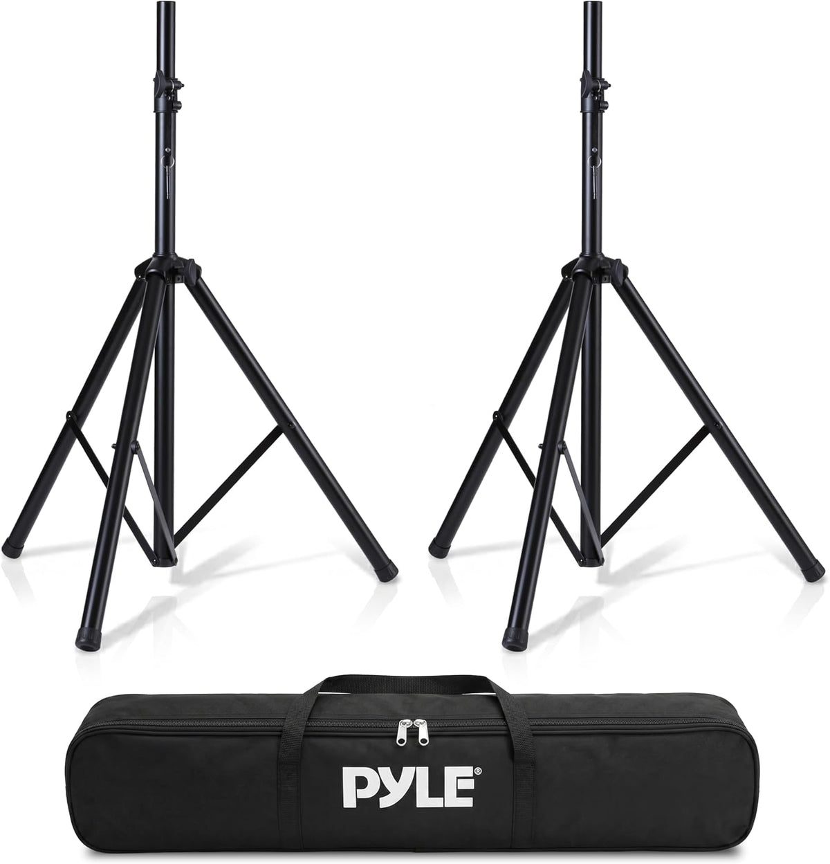 Pyle Universal Dual PA DJ Tripod 2 Speaker Stand Kit with Adjustable Height & Storage Bag Constructed with Heavy Duty Durable Steel & Lightweight for Easy Mobility Safety PIN Screw Locks PSTK107,Black