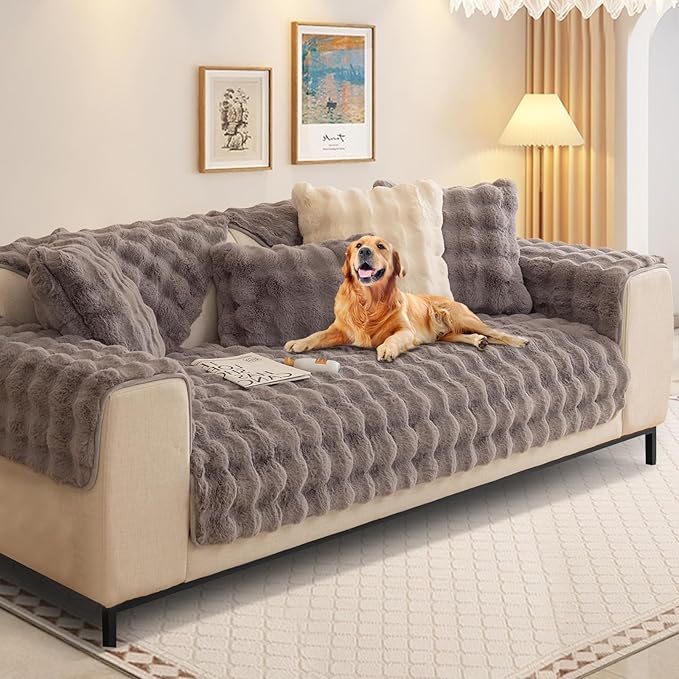 Couch Covers For Dogs,Funny Fuzzy Pet Couch Cover,Plush Solid Colour Non-Slip Couch Cover,Big Dog Bed Blanket, Washable Soft Plush Throw Protector For Bed Couch Car Sofa (35.73x82.68in, Dark Grey)
