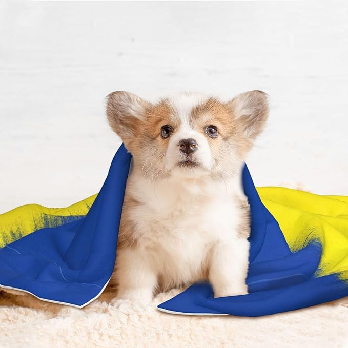 Reversible Plush Throw for Dogs and Cats, Abstract Artistic Ukrainian Flag, Double Sided Blanket with Nubby Dot Side and Sleek Side Ideal for Cuddling Nesting Security