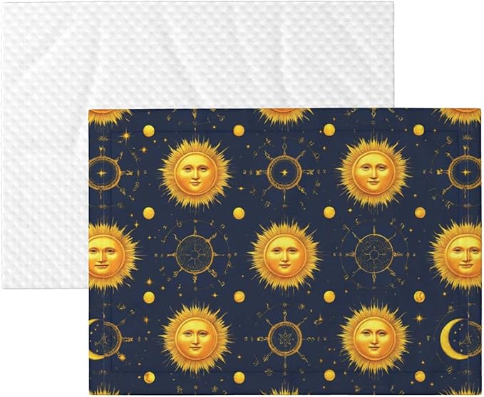Double Sided Plush Pet Blanket with Cozy Dot Texture and Smooth Reverse, Meet 998 Boho Chic Art Golden Sun Moon And Stars Over Blue Black Sky, Reversible Throw for Dogs Cats on Couches Beds Crates