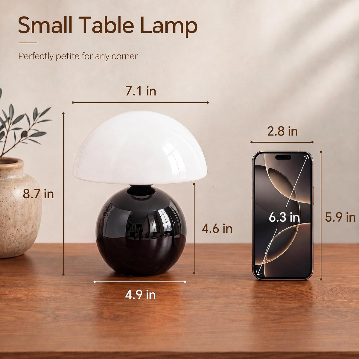 Dawnwake Mushroom Lamp Table Lamp for Bedroom-Small Desk Table Lamps,Black