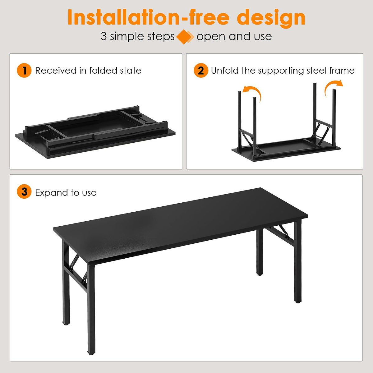 Need Office Computer Desk 54.3 Inch Sturdy Folding Laptop Table Black