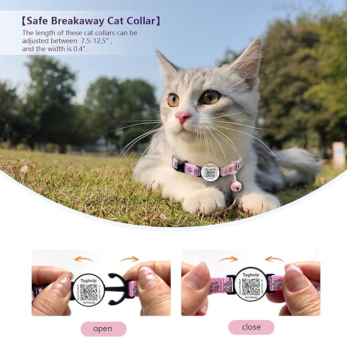 Smart QR Code Cat Collar 2-Pack: Your Cat's Digital Safety Profile, Breakaway Reflective Collar with Instant Email Alert When Scanned (Pink & Purple A)