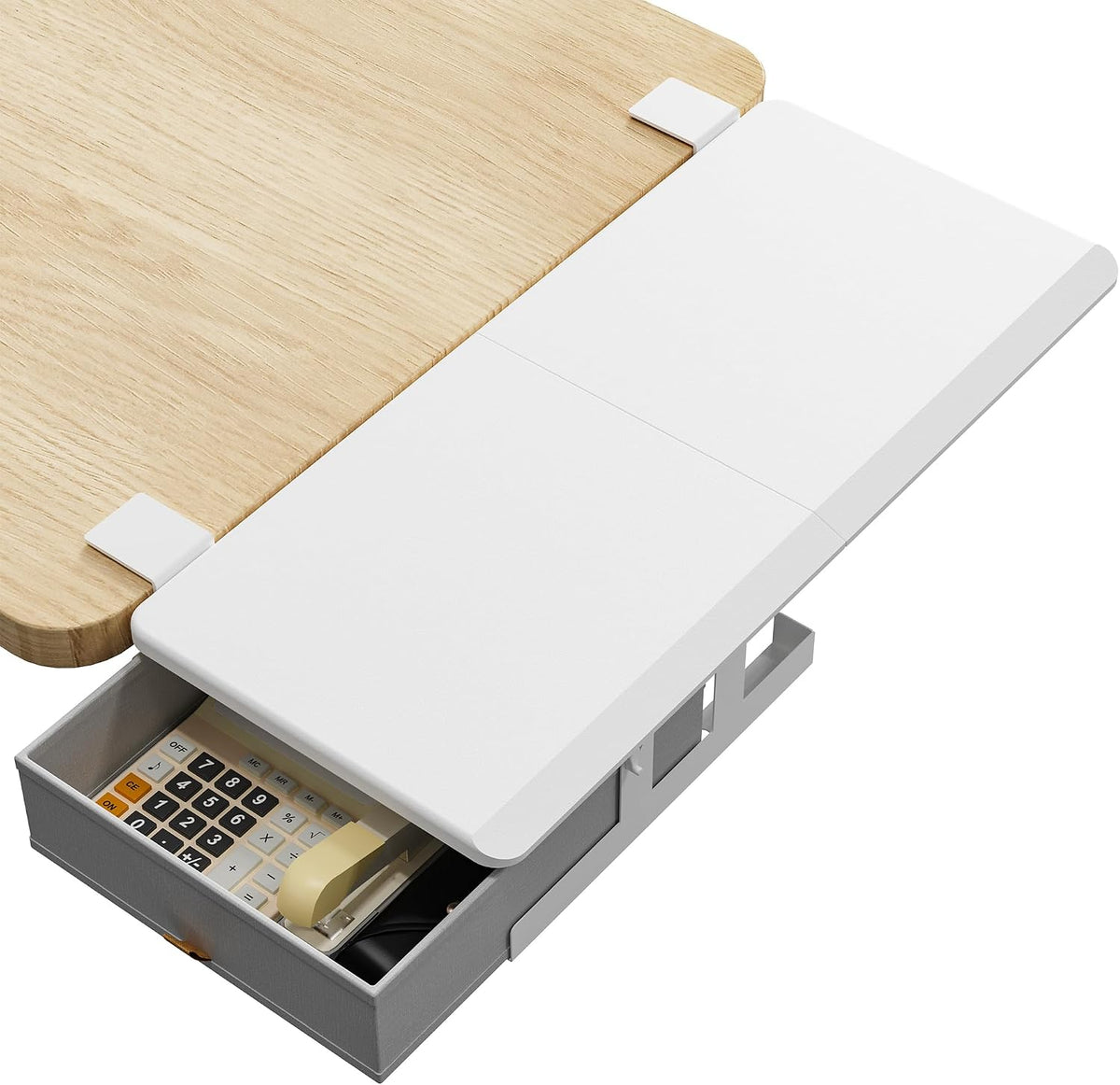 ETHU Desk Side Extender Tray with Storage Drawer, 25.6x11.4, White