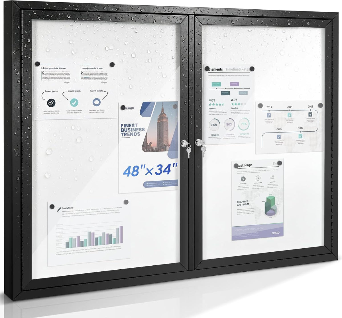 SWANCROWN 48x34 in Outdoor Bulletin Board, Enclosed Whiteboard, Black Frame
