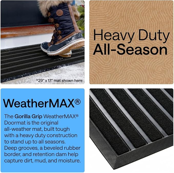GORILLA GRIP 100% Waterproof All-Season WeatherMAX Doormat US Designed Natural