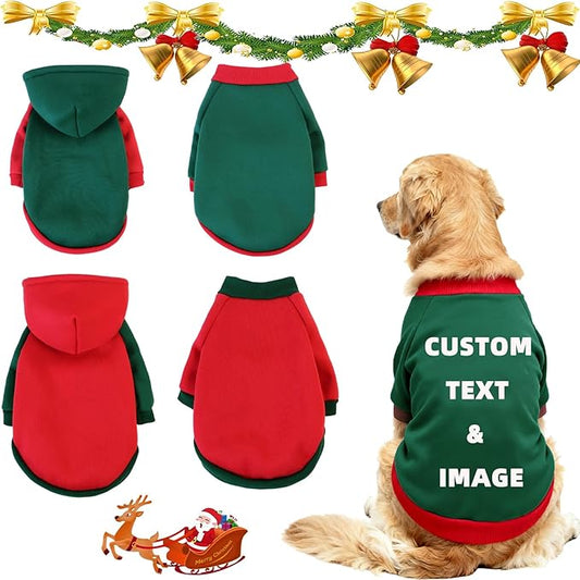 Custom Dog Hoodie, Personalized Sweatshirt with Photo Text Name Logo, Customized Hooded Sweater for Small Medium Large Dogs & Cats (Green + Red Sleeves, XXX-Large)