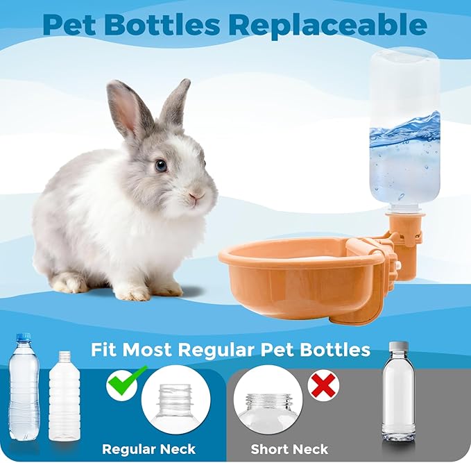 VANNON 16oz Pet Water Bottle, Gravity Dog Water Bowl Dispenser for Cage, Anti-Overflow Water Dispenser for Small Dogs, Cats, Rabbits and Other Small Animals, BPA Free, Orange