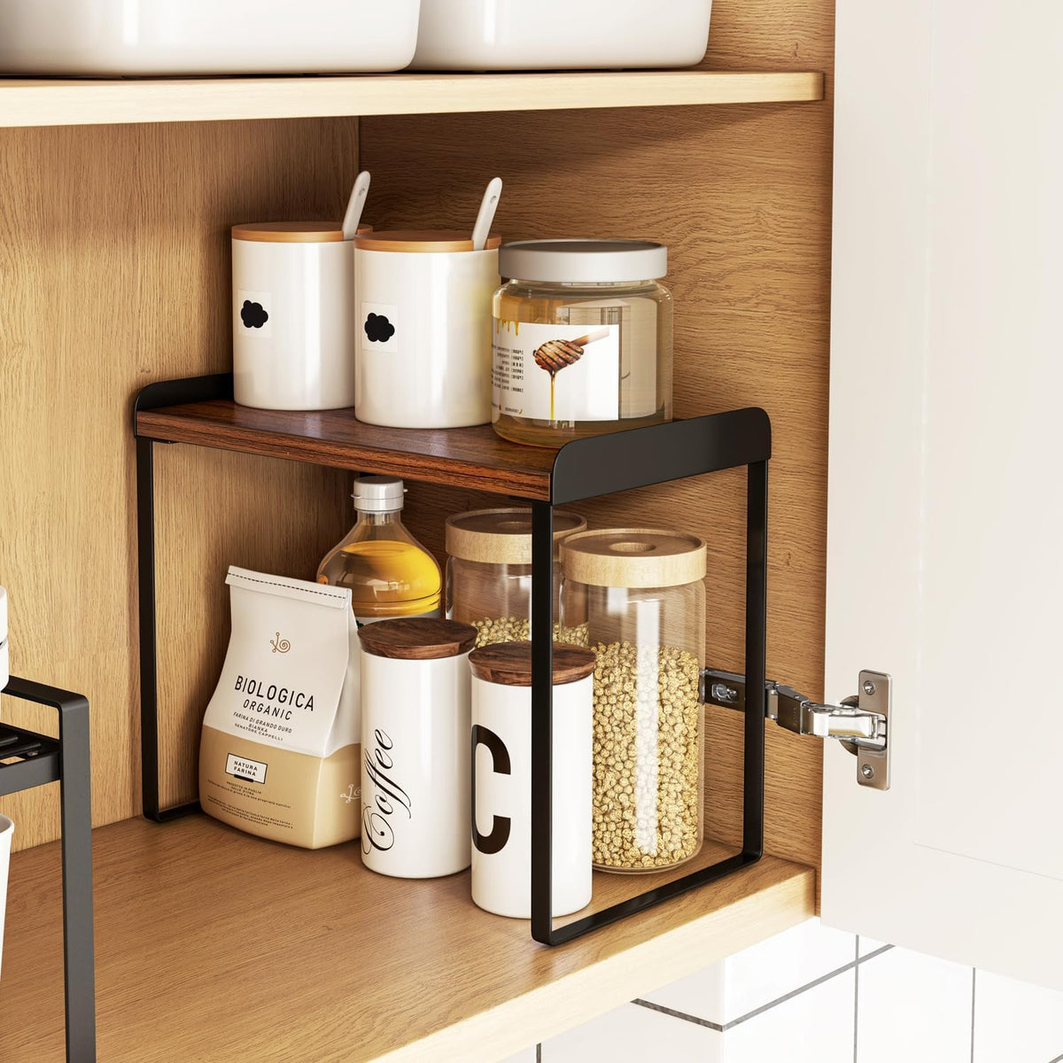 Mitus Stacking Wood Shelf Organizer, Counter Cabinet Storage Rack, 16 inch