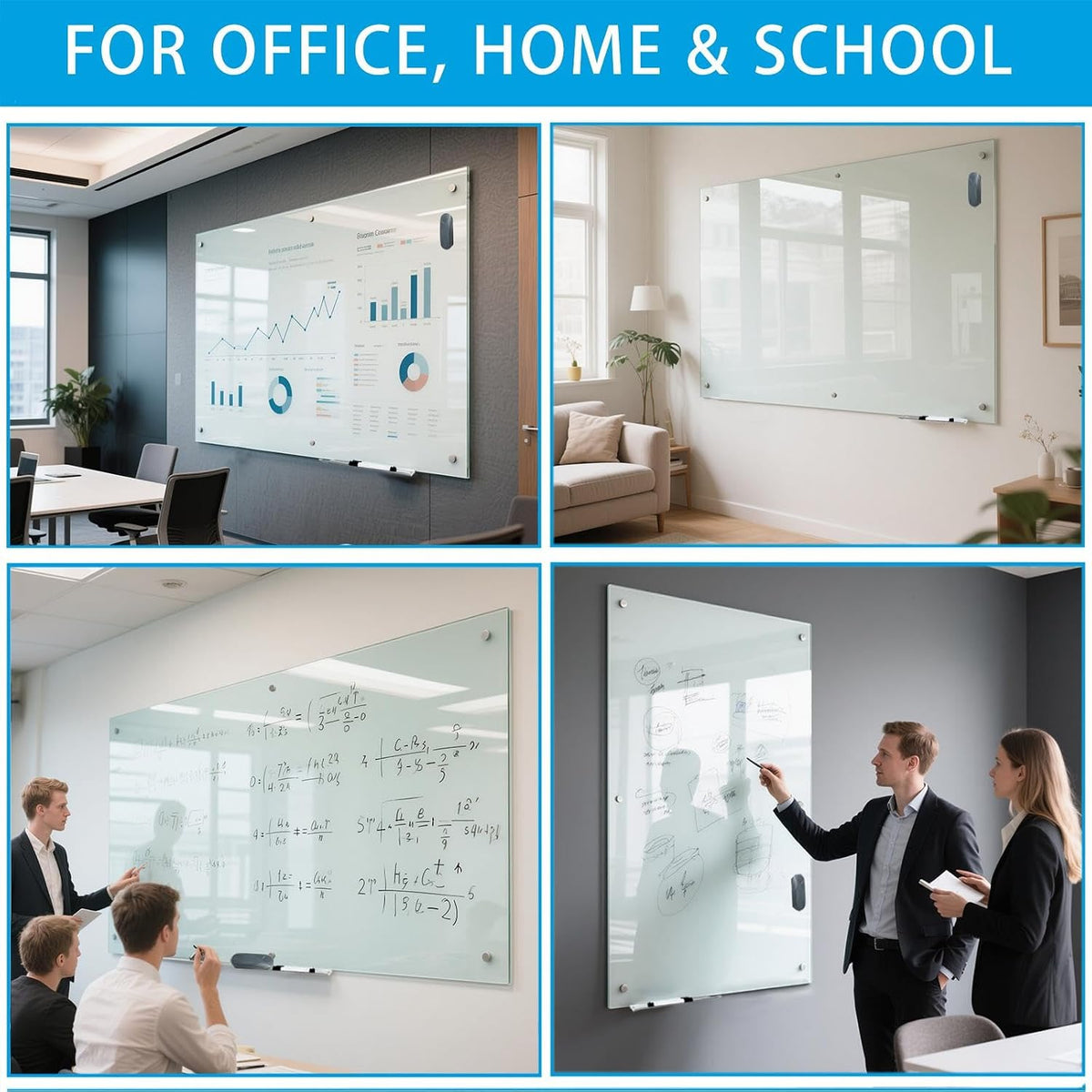 KIZZBY Glass Dry Erase Board - Magnetic Whiteboard, 72"X36" Frameless White Board Clear Glass Boards with Super Strong Magnets, Wall Mounted for Office, Classroom and Home