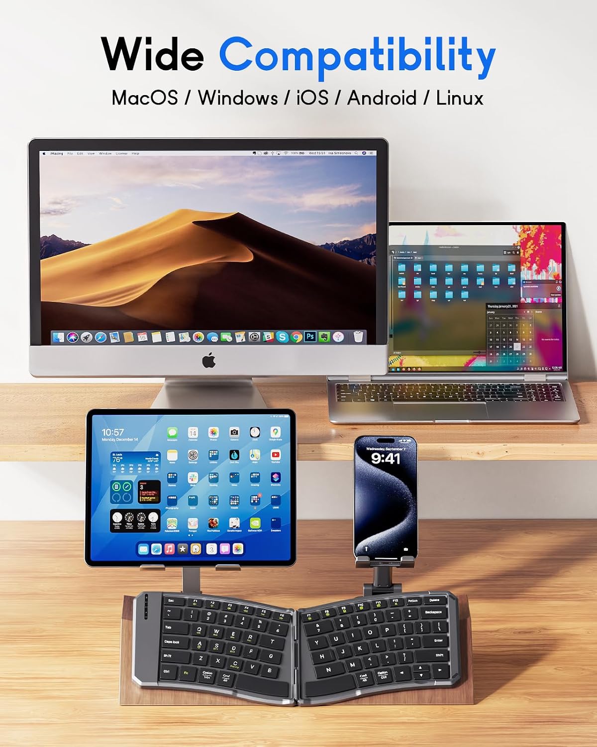 MoKo Ergonomic Foldable Keyboard, Split Portable Folding Bluetooth Keyboard