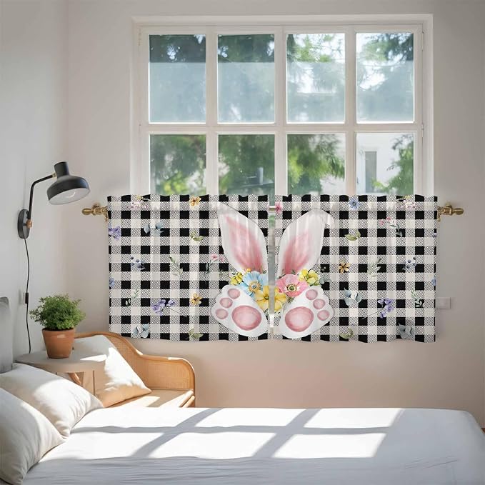 Easter Kitchen Tier Curtains 36 Inch Long 2 Panel Set, Rod Pocket Half Window