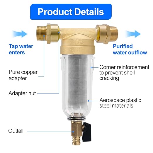 Whole House Spin Down Sediment Water Filter, 40 Micron, Reusable and Flushable