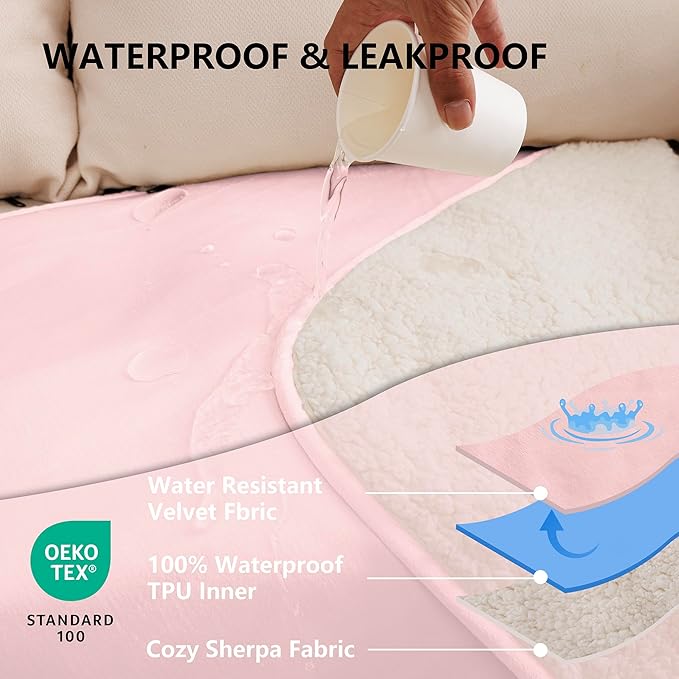 Waterproof Dog Blanket for Medium Dog, Leak Proof Pet Couch Sherpa Throw Blankets for Cat, Reversible Sofa Bed Protector Machine Washable-30 x40,Pink