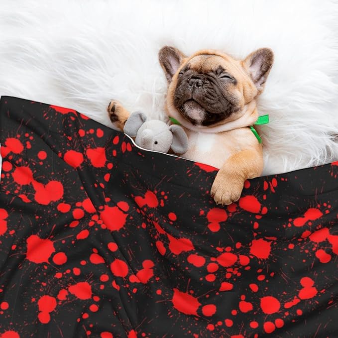 Pet Blanket for Travel and Home, Classic Horror Blood Splatter Black, Reversible Plush Dot Design with Soft Grip Texture on One Side Perfect for Car Seats Moving Vehicles