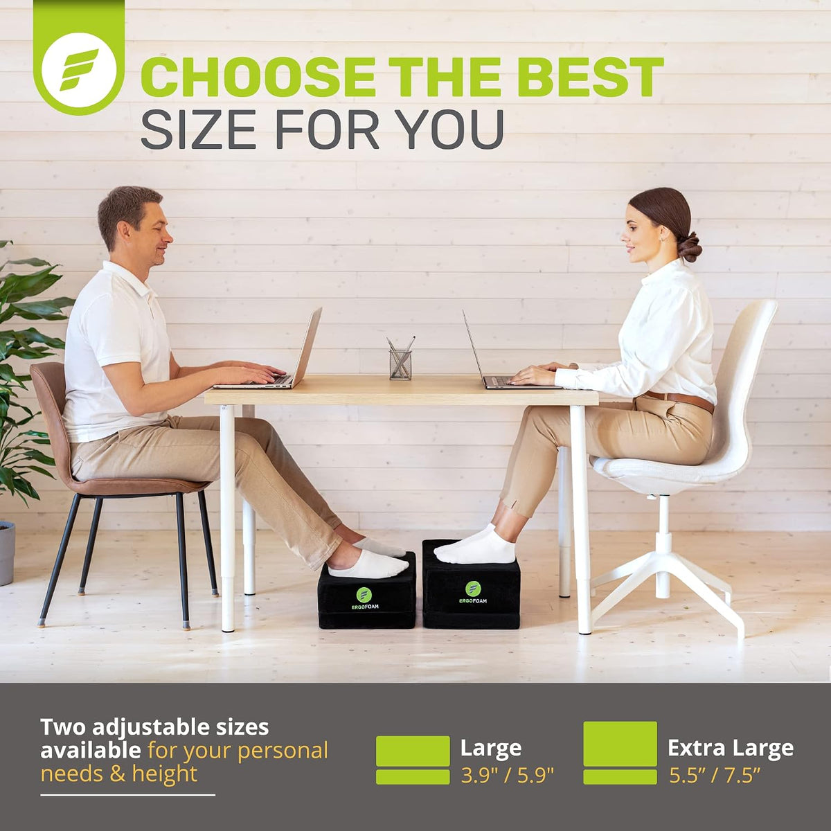 ErgoFoam Flat-Top Adjustable Foot Rest - High-Density Compression-Resistant Foam, Non-Slip, Black, Modern, Office