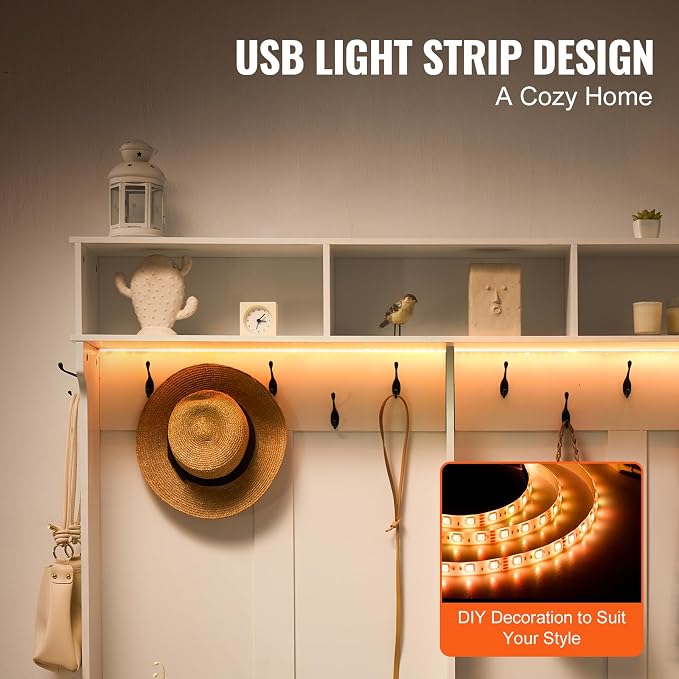VEVOR Hall Tree Entryway Bench, LED Coat Rack