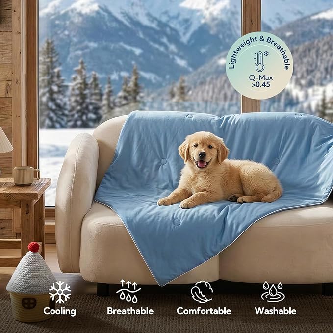 Soulbond Cooling Blanket for Medium Dogs - Q-MAX>0.45, Washable Cool Pet Cats Throw Blanket for Hot Weather, Self-Cooling Soft Dog Mat for Bed Crates Couch Sofa Cars(29"x40", Ocean Blue)