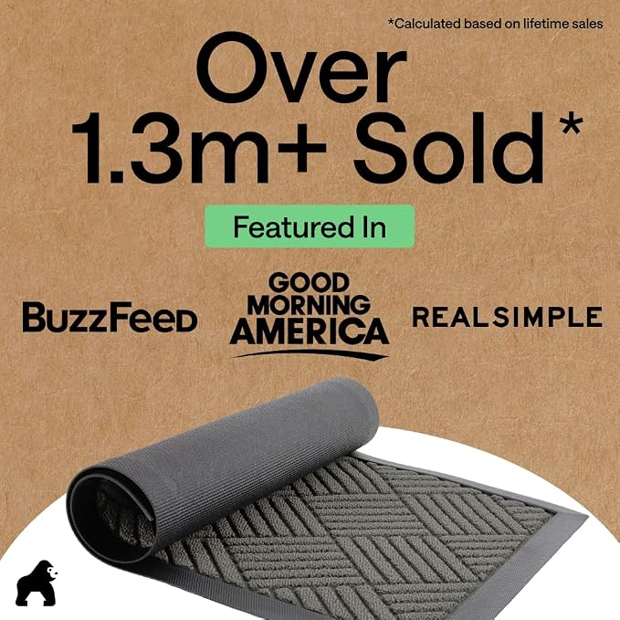 GORILLA GRIP 100% Waterproof All-Season WeatherMAX Doormat 35x23, US Designed
