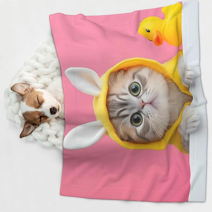 Waterproof Dog Blanket Soft Pet Blanket for Puppy, Fleece Cat Throw Blankets for Furniture Bed Couch Sofa Reversible - A Funny Cat