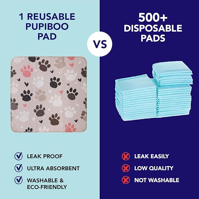 PUPIBOO Washable Pee Pads for Dogs & Cats - Super Absorbent Reusable Puppy Training