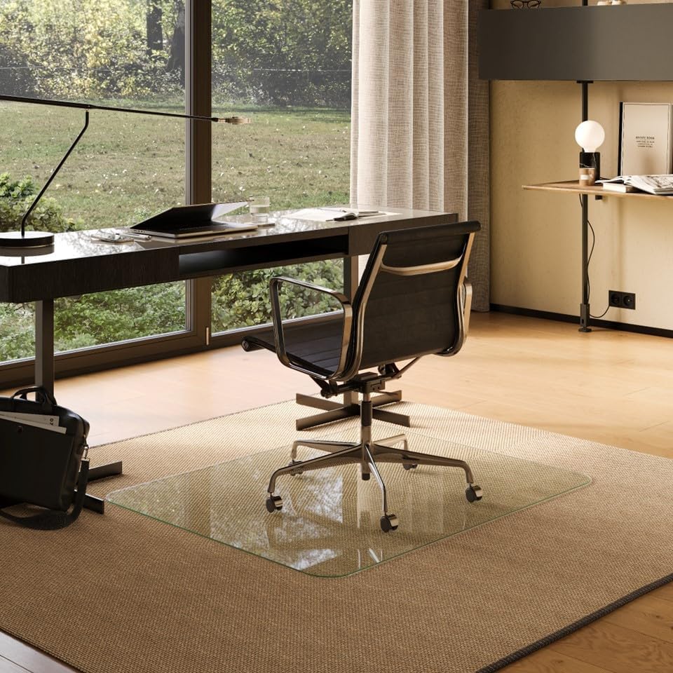 Office Desk Glass Chair Mat - Clear Tempered Glass - Easy Glide - Protects Carpet and Hardwood Floors - 42" x 48"