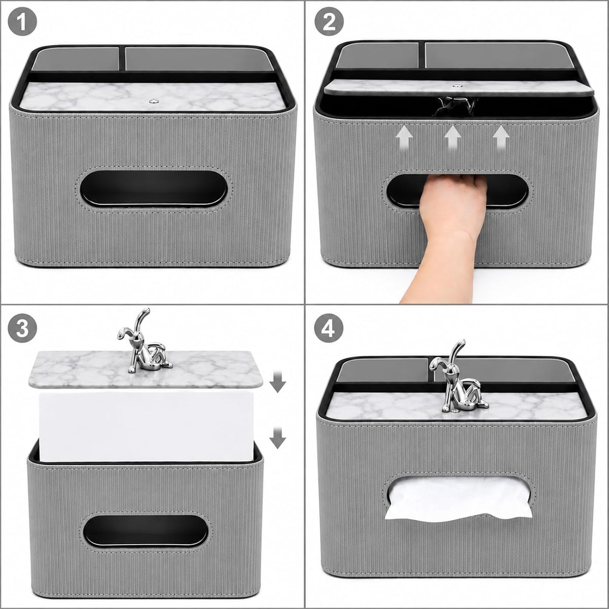 PU Leather Rectangle Tissue Box Cover with Storage Organizer, Gray