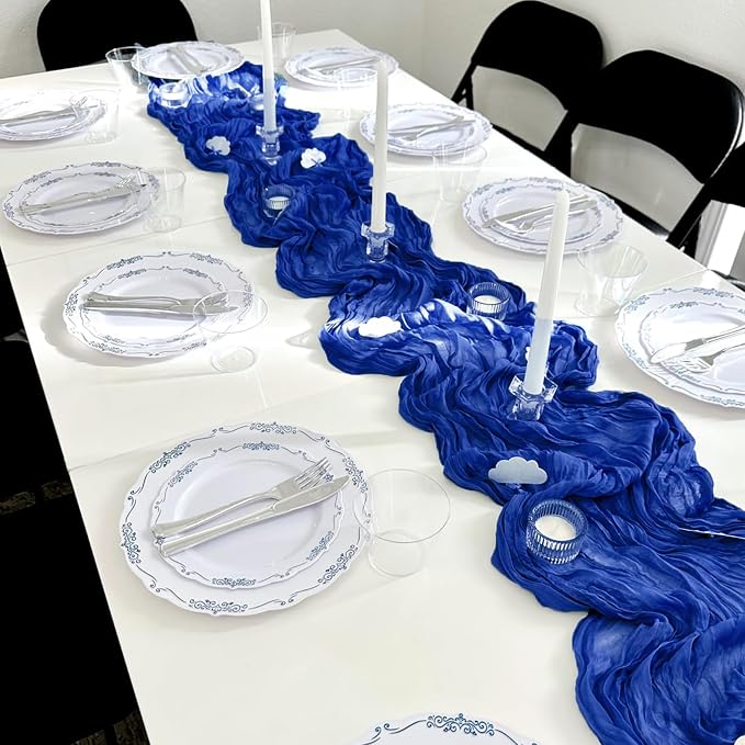10 Pack Royal Blue Cheesecloth Table Runner 10FT Boho Gauze Fabric Table Runner