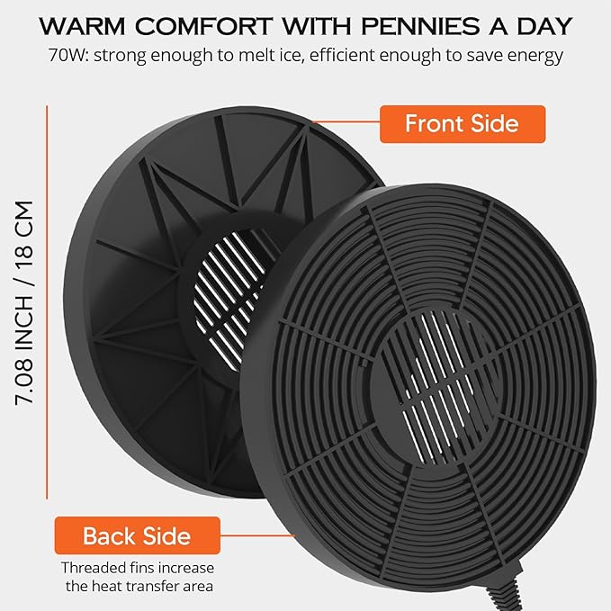 Bird Bath Heater for Outdoors in Winter, 70w Birdbath Deicer Thermostatic Controller Water Heater with 5FT Cable for Birdbaths, Chicken, Duck, Livestock, Poulty, Animal, Tank, Buckets