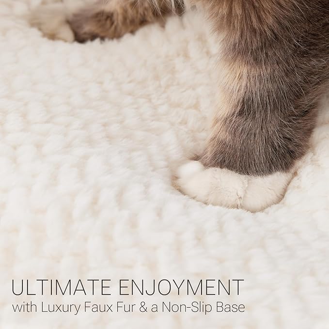 Soft Touch Faux Fur Dog Bed for Extra Large Dogs 8.5" Extra Thick, Orthopedic Pet Bed with Waterproof Liner and Washable Cover, with Removable Cute Pillow, Cream Color