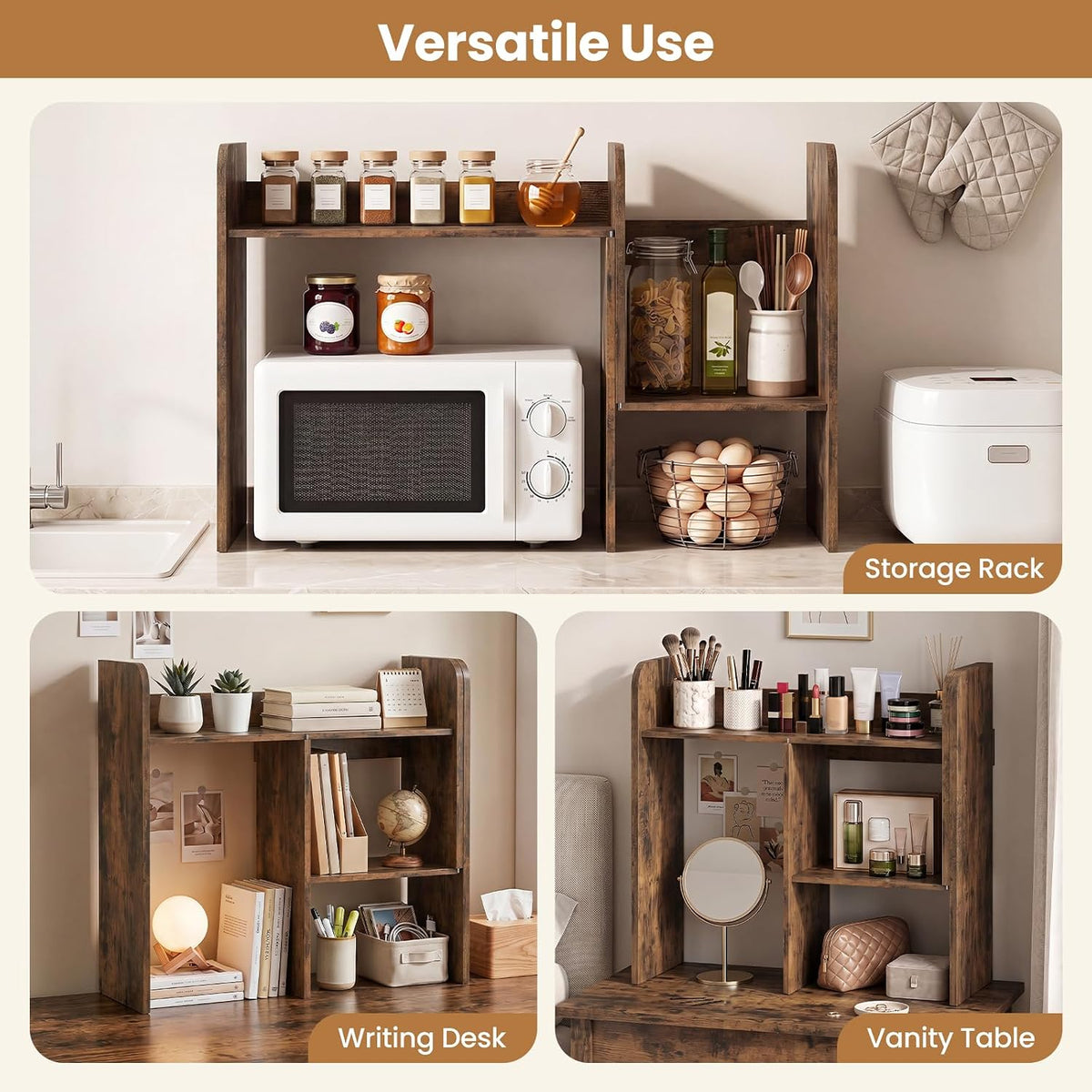 Tangkula Extendable Desktop Bookshelf, Dorm Desk Hutch, Rustic Brown