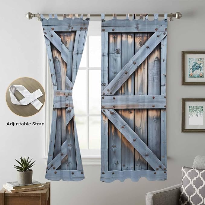 Farmhouse Wood Grain Living Room Curtains 84 Inch Length, Window Curtains Tab