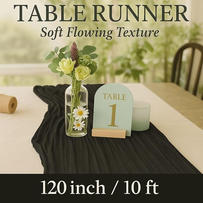 6 Pack Black 10FT Cheesecloth Table Runner 120 Inch Rustic Boho Gauze Cheese