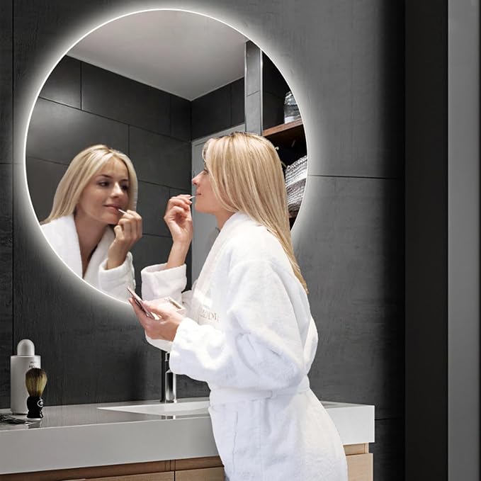 Bathroom Mirror with 3 Colour LED Lights, Lighted Bathroom Makeup Wall Mounted