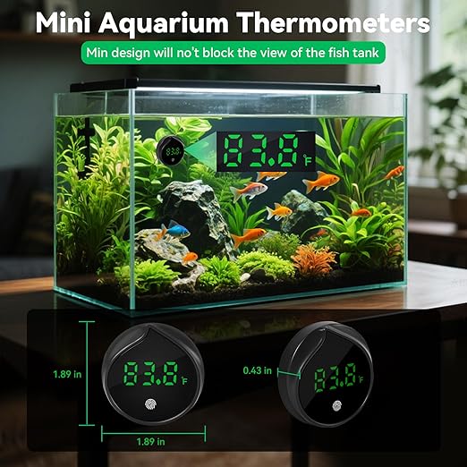 Removable Aquarium Water Thermometer Gauge with Touch Screen Digital Fish Tank Thermometer LED Display ±1℉/℃, Fish Tank Accessories for Betta, Axolotl, Shrimp, Turtle, Reptile and Aquatic (Black)