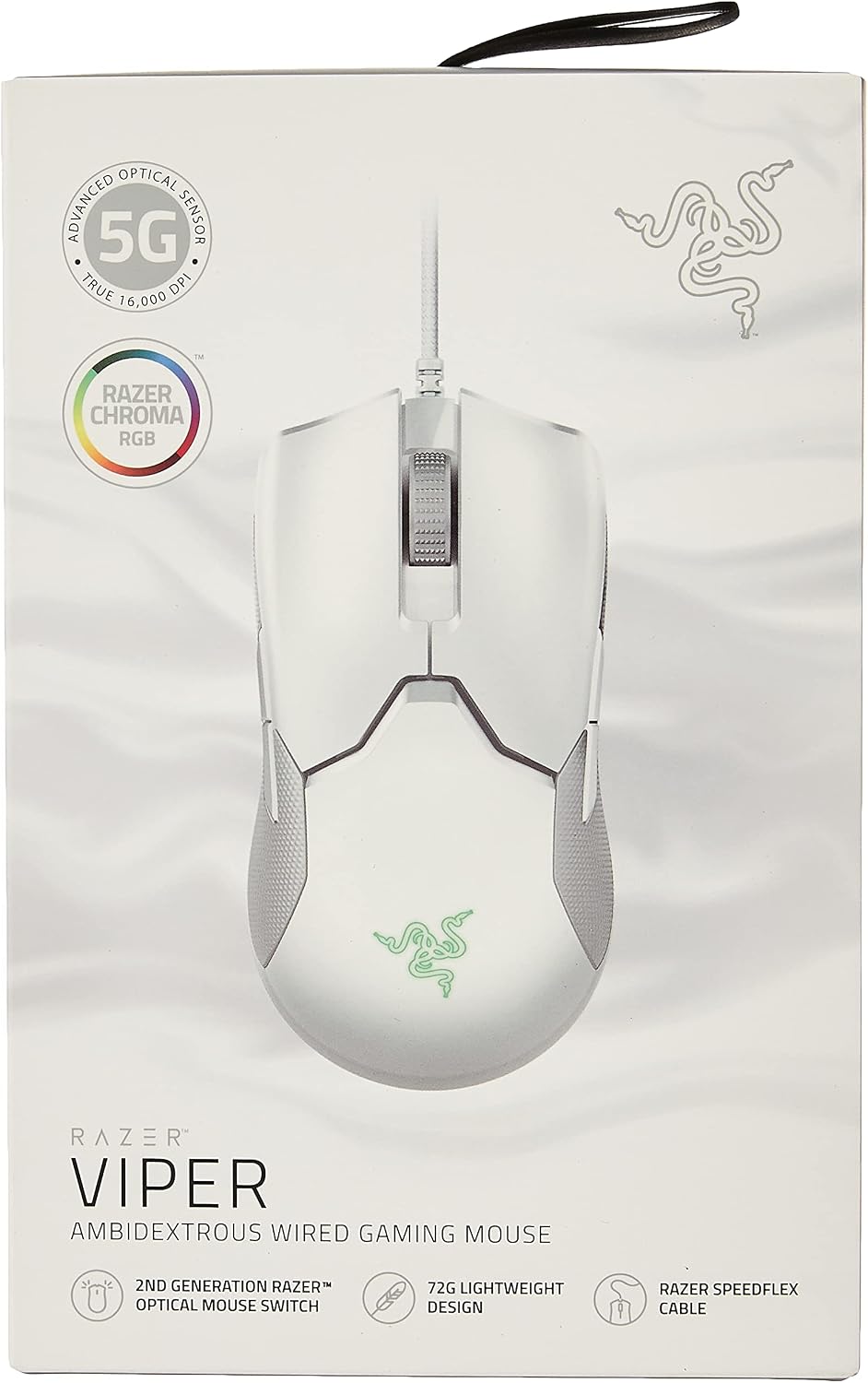 Razer Viper Ultralight Ambidextrous Wired Gaming Mouse: 2nd Generation Optical Mouse Switches 5G Optical Sensor - 71g Lightweight Design - Speedflex Cable - Mercury White