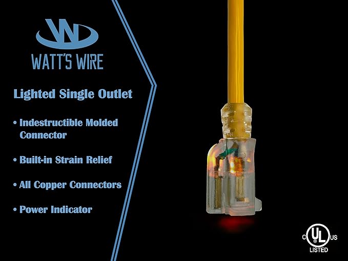 10 ft 10 Gauge Extension Cord - Outdoor Extension Cord Waterproof - Heavy Duty Outdoor Extension Cords 10 ft - Watts Wire - 10' Grounded