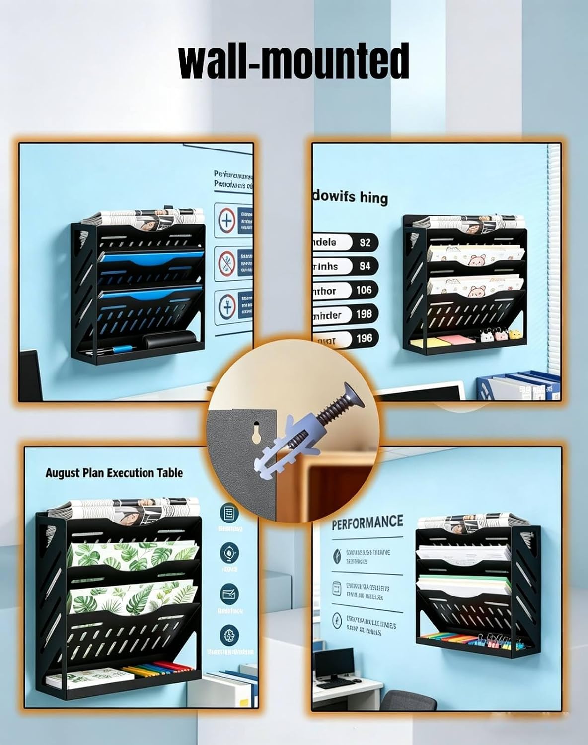Yuxh 13" 4-Tier Clamp-On Desk Shelf, Metal File Organizer