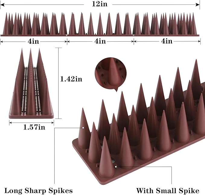 CIIC Bird Spikes, 30 Pack Pigeon Squirrel Raccoon Cat Deterrent Spike Outside Anti Birds Defender Outdoor to Keep Robin Away Roof Fence Window Nest, Brown