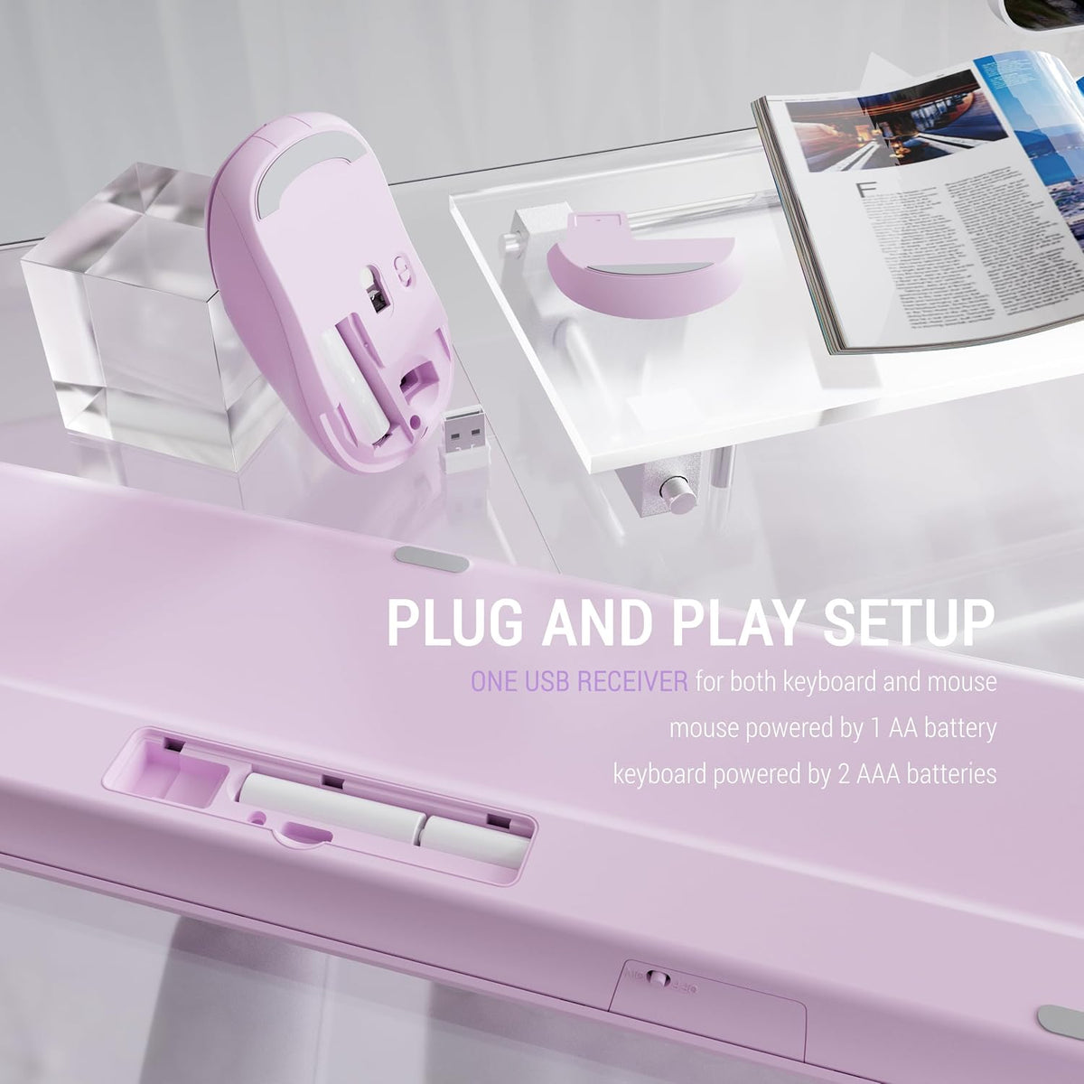 Wireless Keyboard and Mouse Combo, 110-Key Full Size (Gradient Purple)