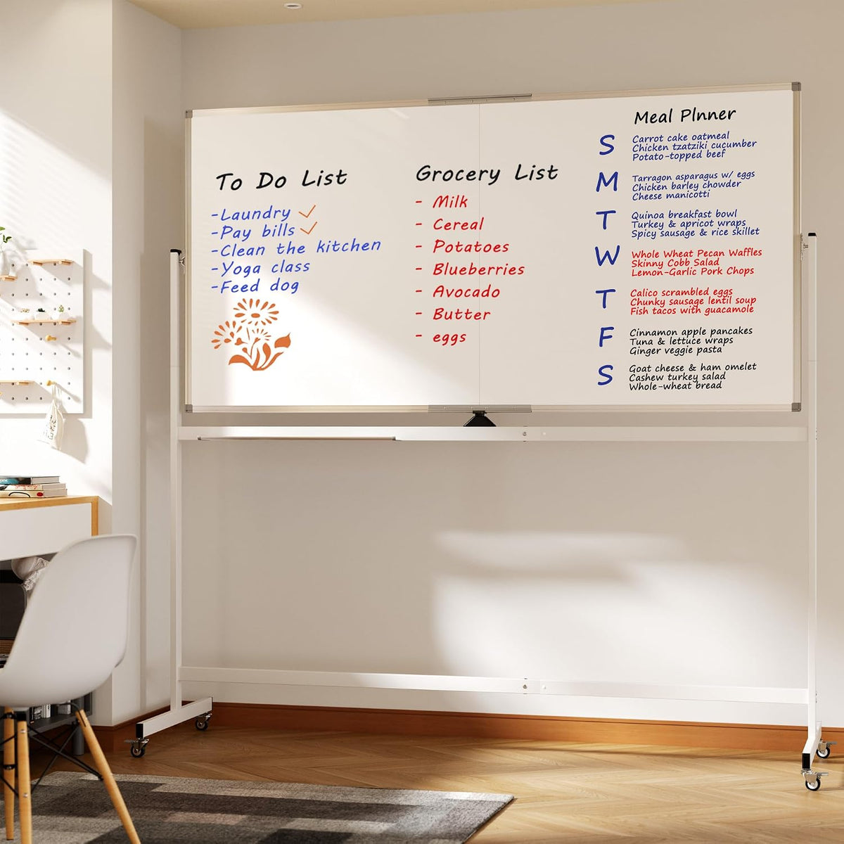 Large Rolling Whiteboard on Wheels, 72" x 36" Double-Sided Mobile White Board with Stand, 6' x 3' Portable Standing Magnetic Dry Erase Board Easel for Home Office Classroom School, Silver