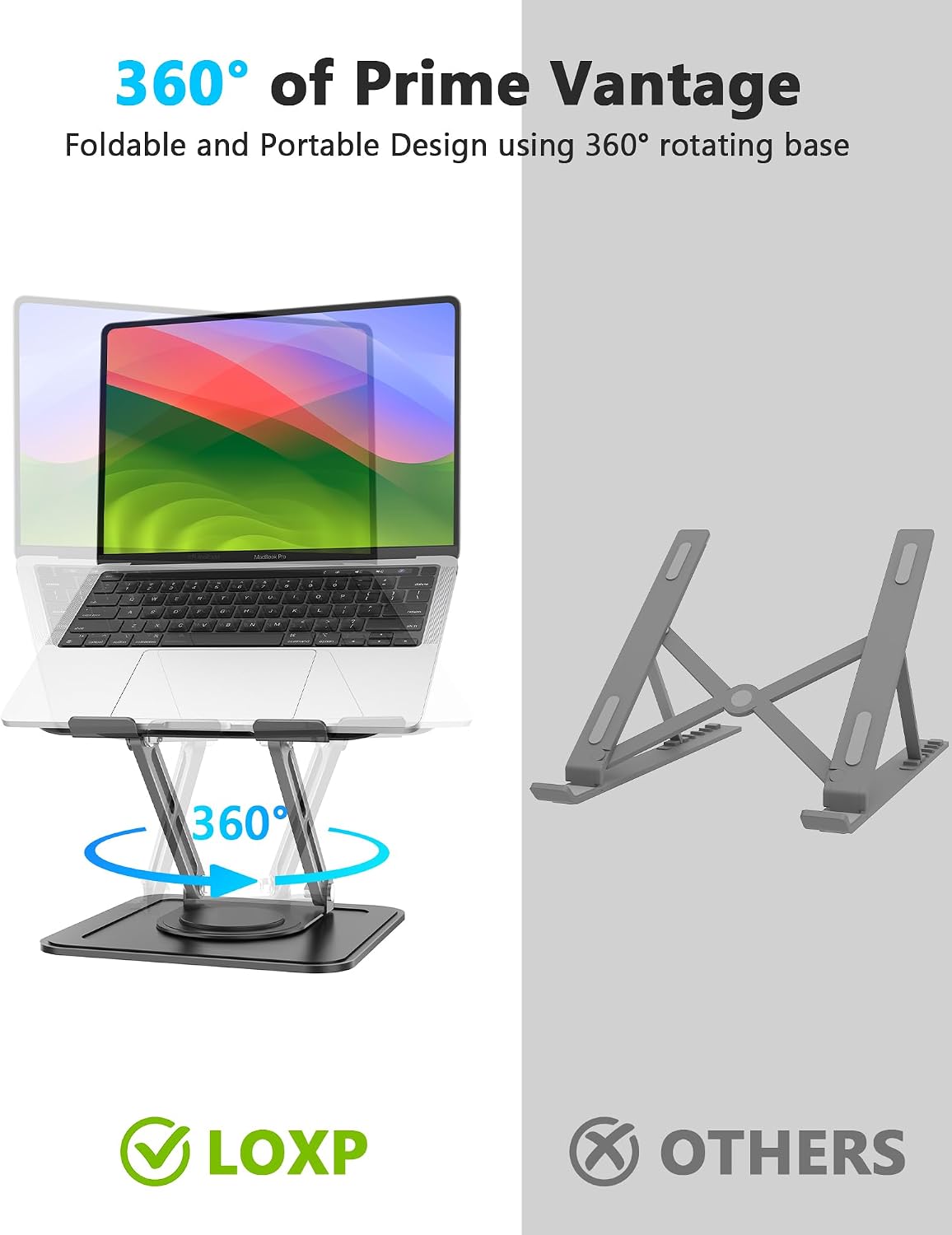 LOXP Adjustable Laptop Stand, Computer Stand with 360 Rotating Base
