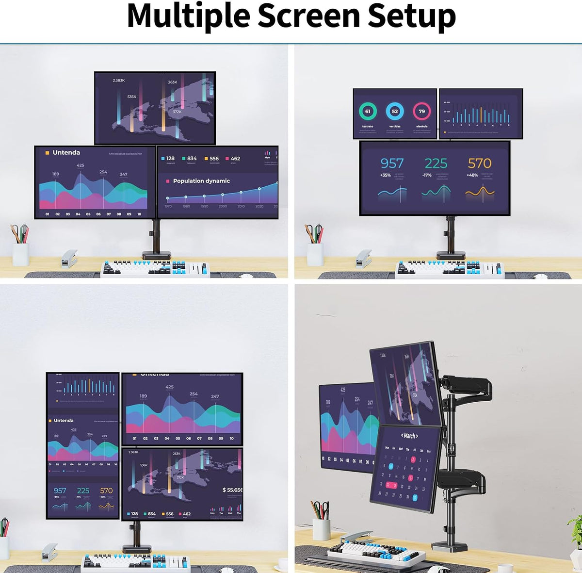 Triple Monitor Mount Fits Max 32" Computer Screen Triple Stand