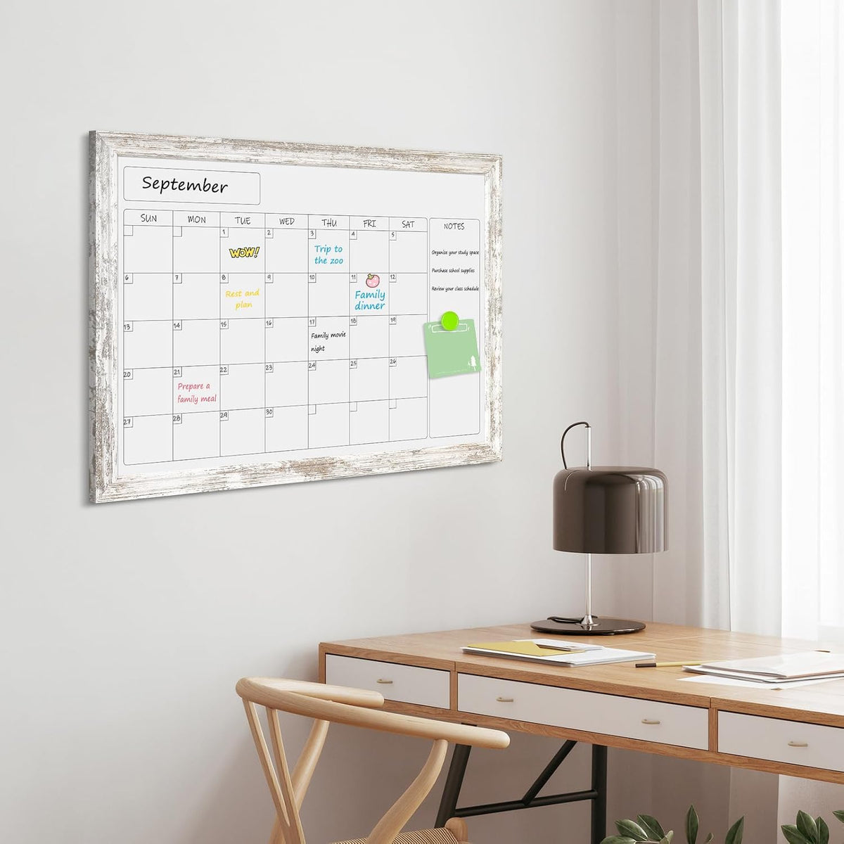 Monthly Dry Erase Calendar Whiteboard for Wall, 36"x24", Rustic Wood Frame