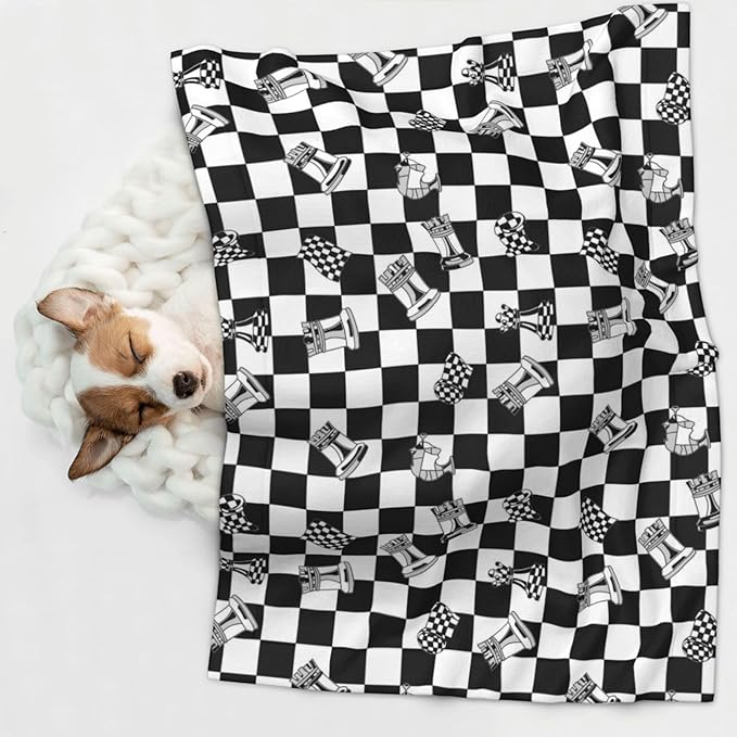 Reversible Plush Throw for Dogs and Cats, Checkered Race Waving Flag, Double Sided Blanket with Nubby Dot Side and Sleek Side Ideal for Cuddling Nesting Security