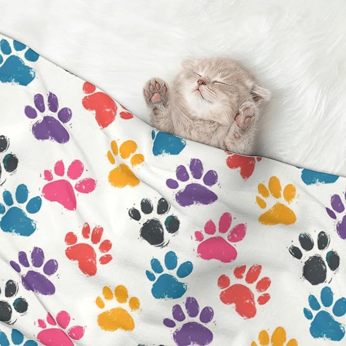 Colorful Paws Blanket for Pet - Dog Throw Blanket 40x30 Rainbow Couch Blankets for Puppy Dogs Cats