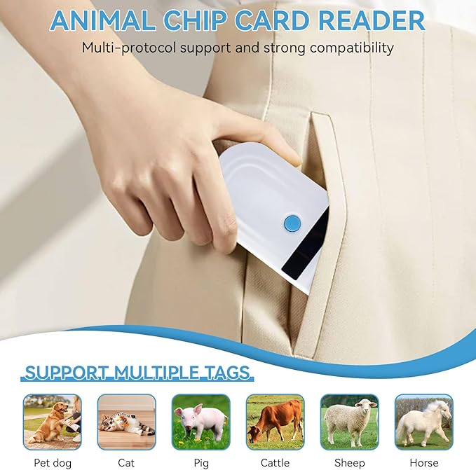 Pet Microchip Scanner, Rechargeable Pet Microchip Reader Pet Chip ID Scanner with OLED Display Screen Supports FDX-B (ISO11784/11785) and EMID Microchips for Animal/Pets/Pigs/Dogs/Cats
