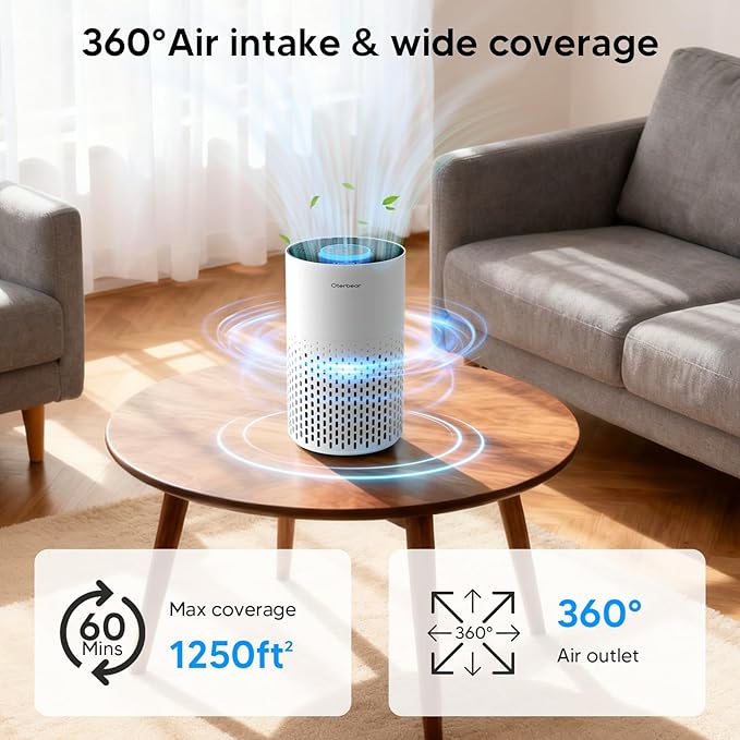 Air Purifiers for Home Bedroom Up to 1250 Ft² - H14 HEPA Air Purifier with Aroma & Sleep Mode - 24dB Small Room Air Purifier for Allergies, Smoke, Dust, Pollen, Pet Dander,4000B,White
